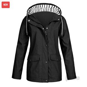 Hooded Raincoat Lightweight Waterproof Zip Up Windbreaker Dressy Plus Size